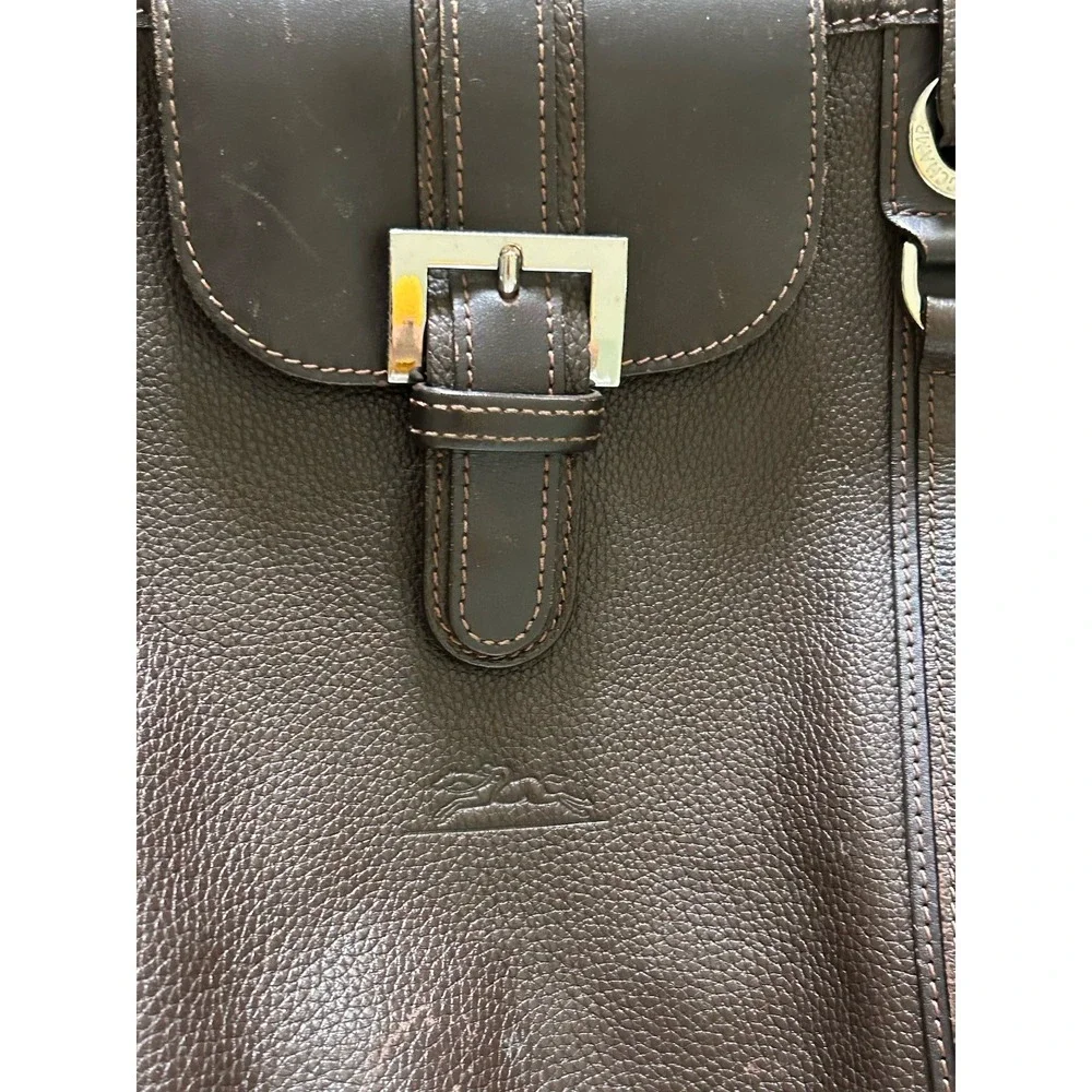 Longchamp‎ Leather Tote Pebbled Leather Luxury Bag GUC Brown